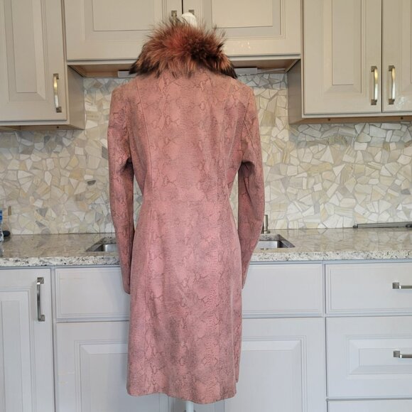 Bisou Bisou Pink Leather Coat with Attached Boa, Size Large, Vintage - Picture 4 of 11